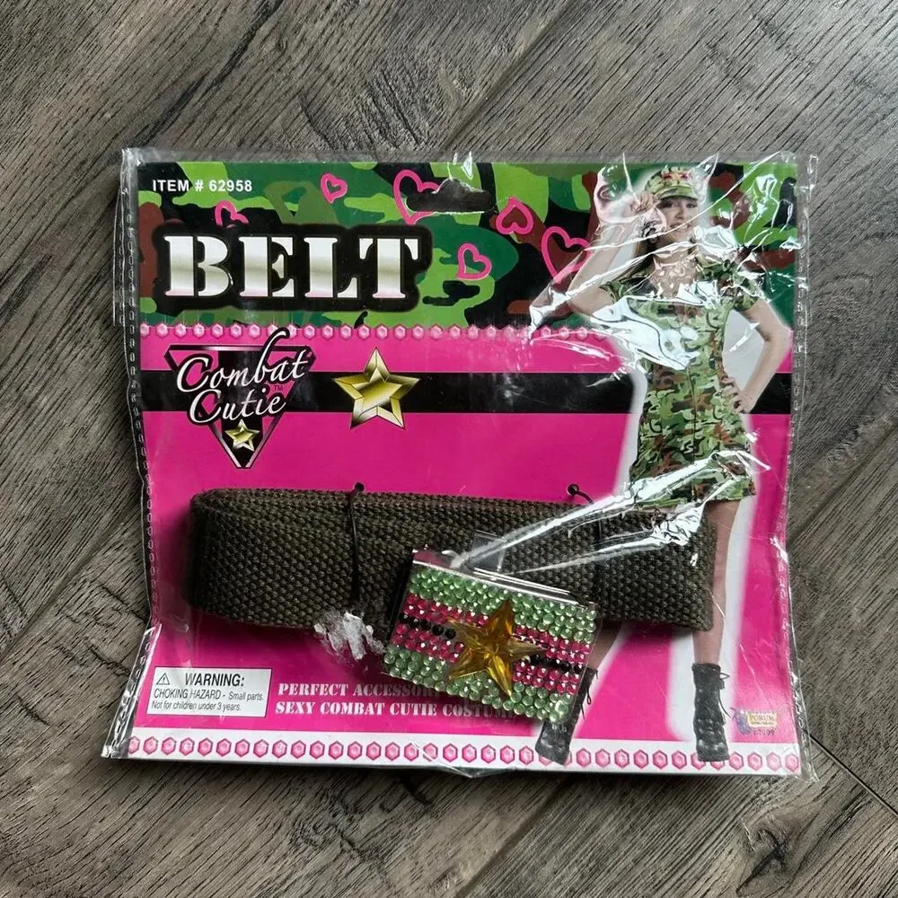 Vintage Green Military Cadet Cutie Rhinestone Strap Star Studded Costume Belt